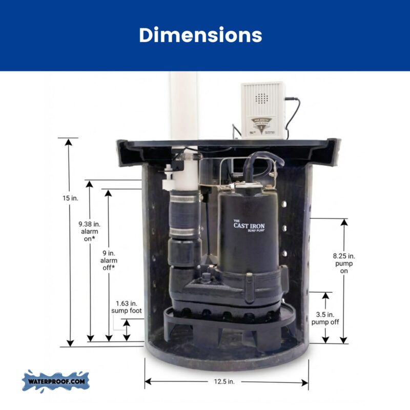 DIY compact sump pump kit dimensions and specs