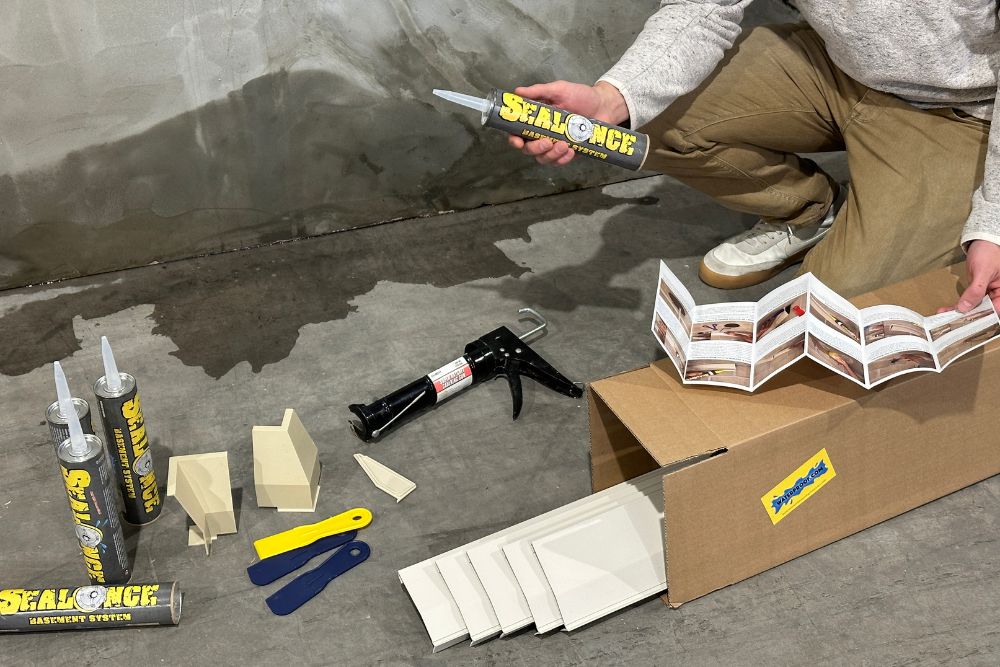diybasementwaterproofingcovechannelsystem SealOnce basement waterproofing channel installed at floor-wall joint